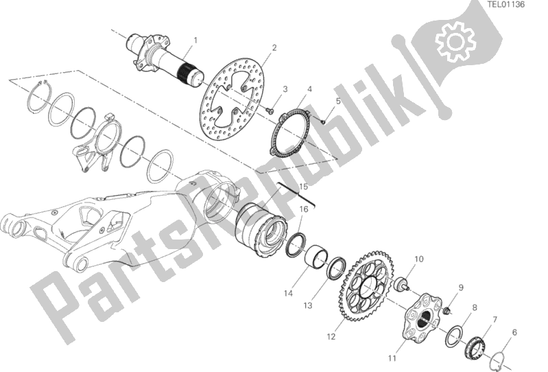 All parts for the Rear Wheel Spindle of the Ducati Superbike Panigale V4 Thailand 1100 2020